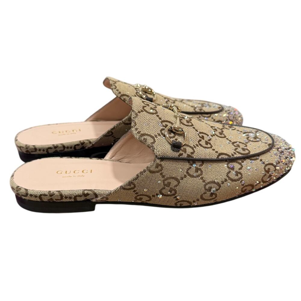 Gucci Princetown Crystal Embellished GG Canvas Mule Slippers EU 37 NEW NIB - Picture 3 of 5